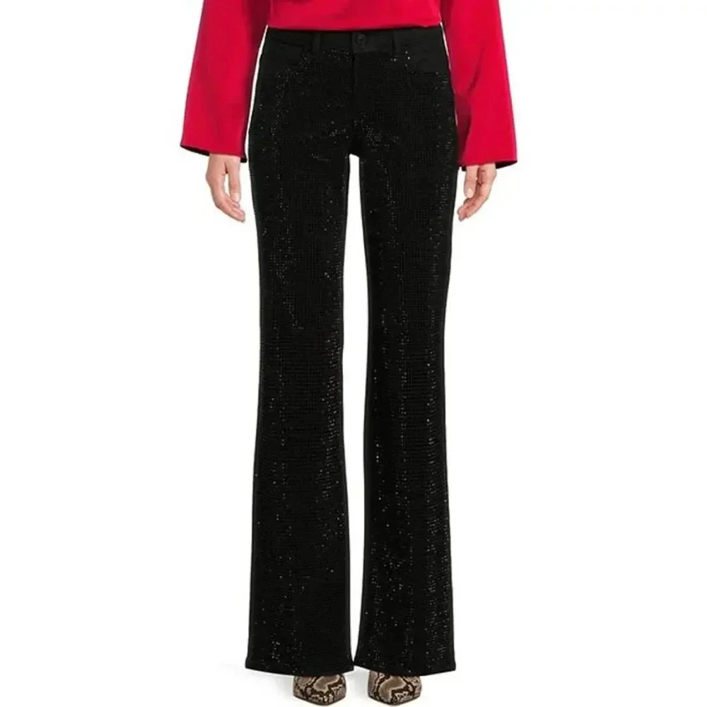 Gibson & Latimer Perfect Fit Rhinestone Straight Leg Pants Black Size 4 NWT